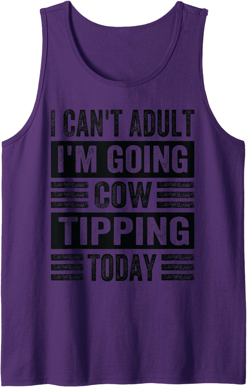 Funny Farmer Family - Tractor Farm Animals Stuff I Can't Adult I'm Going Cow Tipping Today - Funny Tank Top - Purple