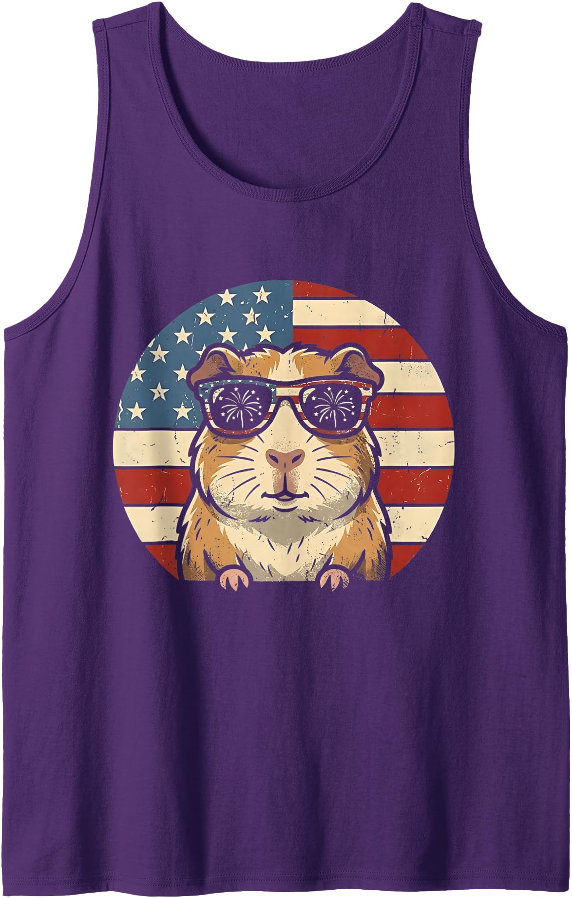 Funny 4th Of July Guinea Pig Patriotic Boys Men Retro Guinea Pig 4th of July America Funny Independence Day Tank Top - Purple