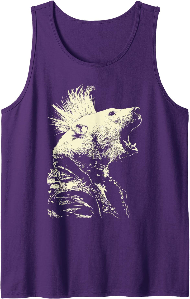 Rebellious Animals Punk Gifts Funny Polar Bear Rocker Musician Animal Punk Rock Grunge Tank Top - Purple