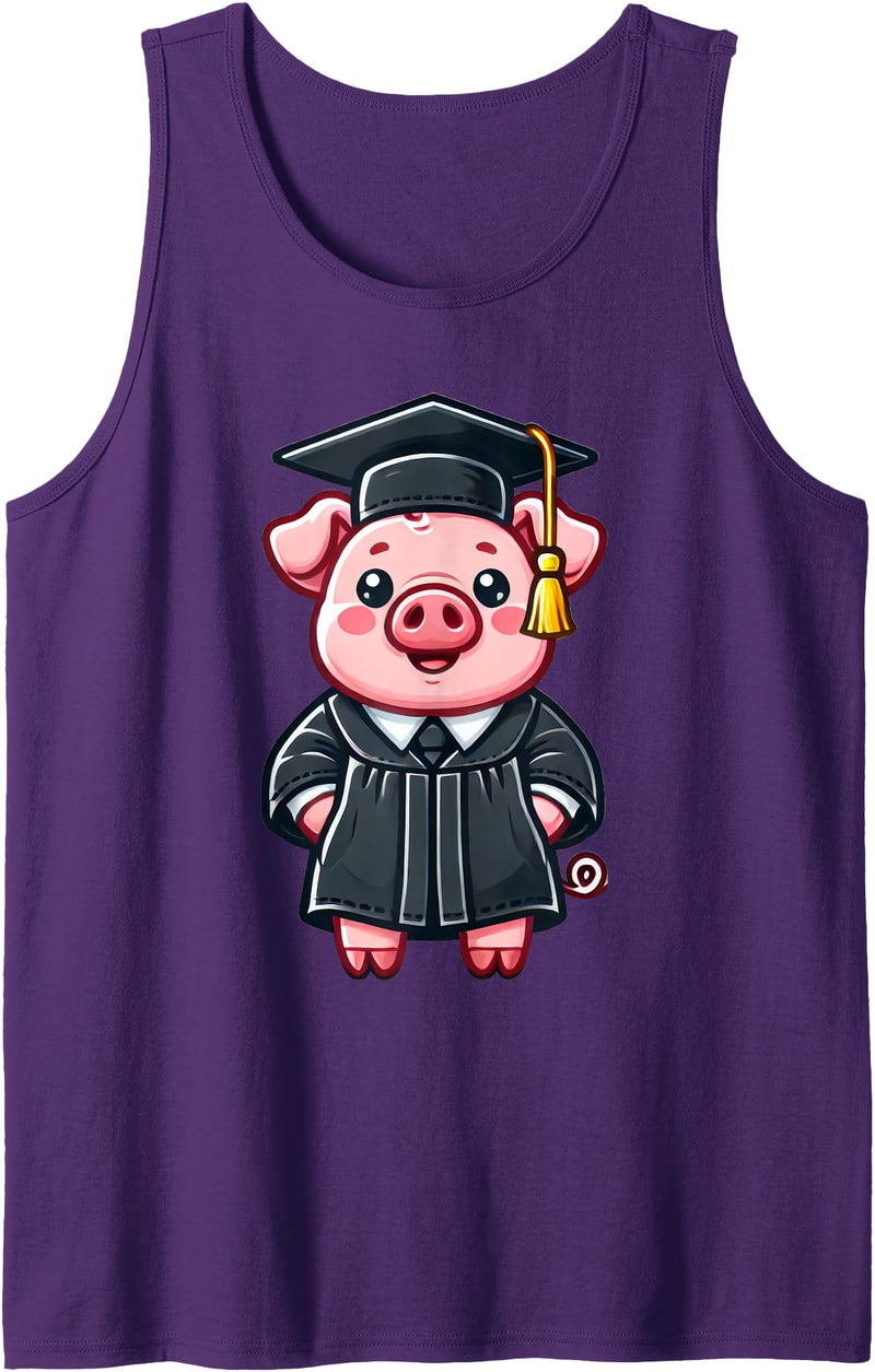 Kawaii Pig Graduation Apparel Cute Pig Graduation Tank Top - Purple