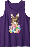 Easter Bunny Glasses Bandana Leopard Rabbit Mahjong Player Tank Top in Purple