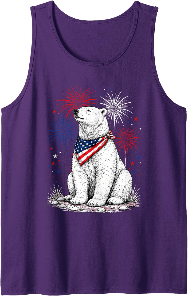 Polar Bear America's 250th 4th of July Outfit Polar Bear America's 250th Patriotic Fireworks Animal Lovers Tank Top - Purple
