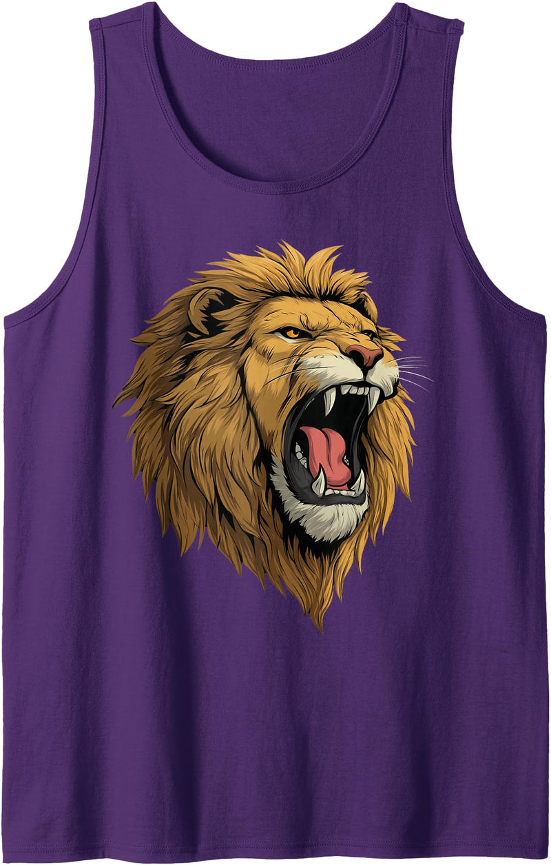 Lion Designs. Lion Roaring Africa Graphic Tank Top - Purple