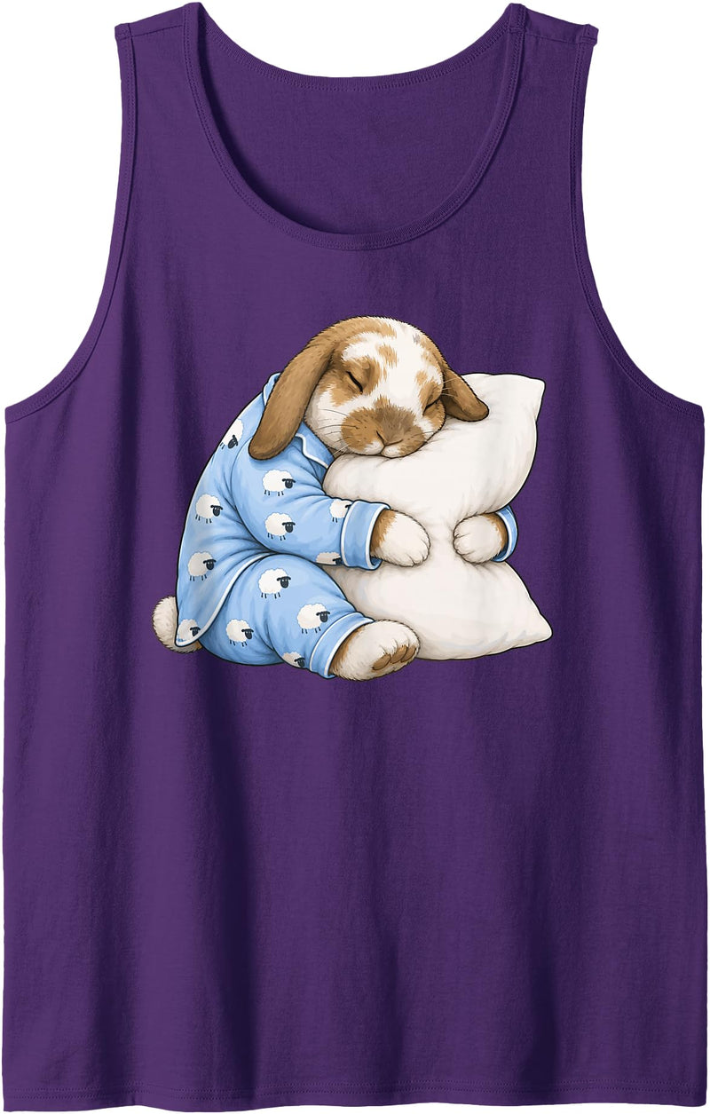Holland Lop Rabbit Sleeping in Cute Pajamas Sleep Tank Top in Purple