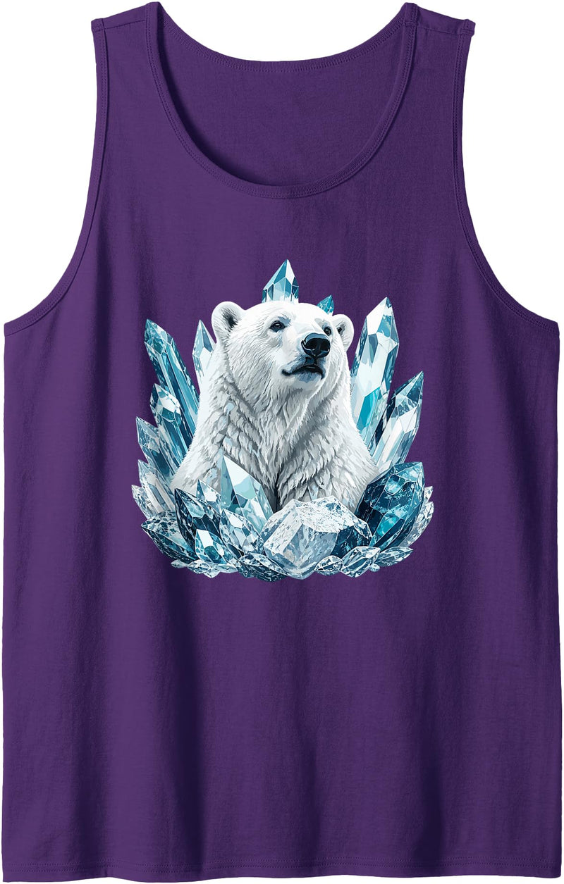 Arctic Polar Bear Crystal Ice Wildlife Ice King Polar Bear with Blue Crystal Peaks Tank Top - Purple