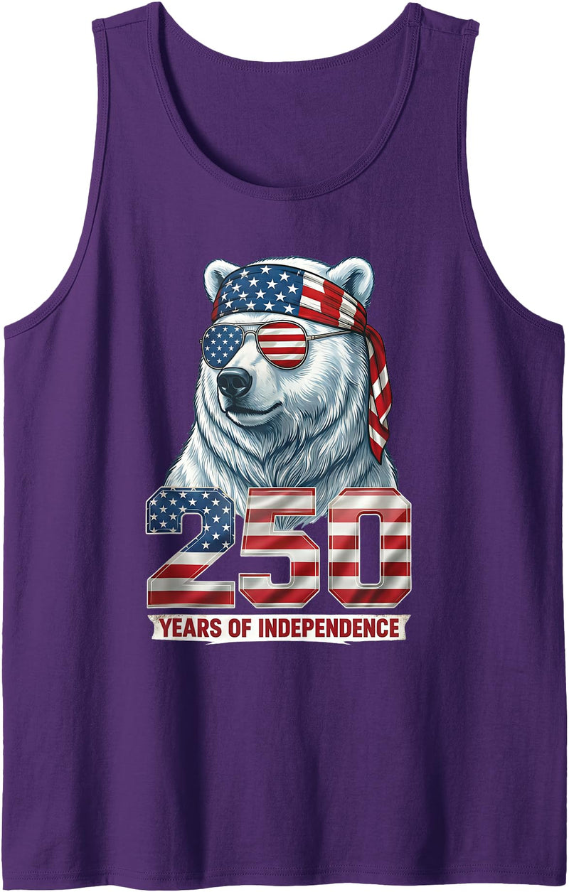 Patriotic Bear Freedom Anniversary Celebration Polar Bear 250 Years of Independence Patriotic America 1776 Tank Top - Purple