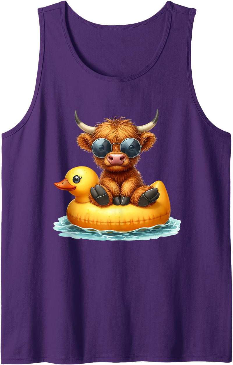 Love highland cows heifers Cute Highland Cow Duck Pool Float Summer Vibes Swimming Tank Top - Purple