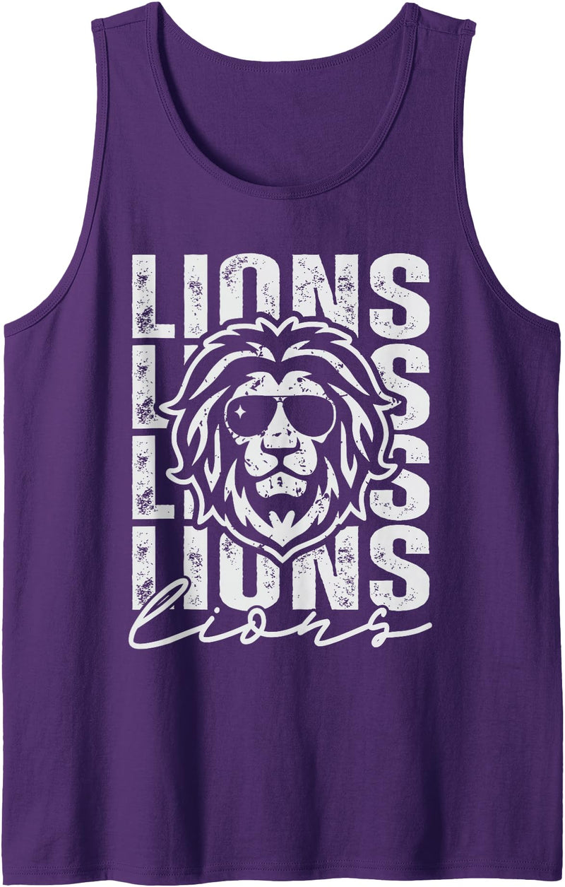 Back to School Lion Spirit Lunch Lady Zoo Day Kids Vintage Lions School Mascot Game Day Men Teacher Boy Women Tank Top - Purple