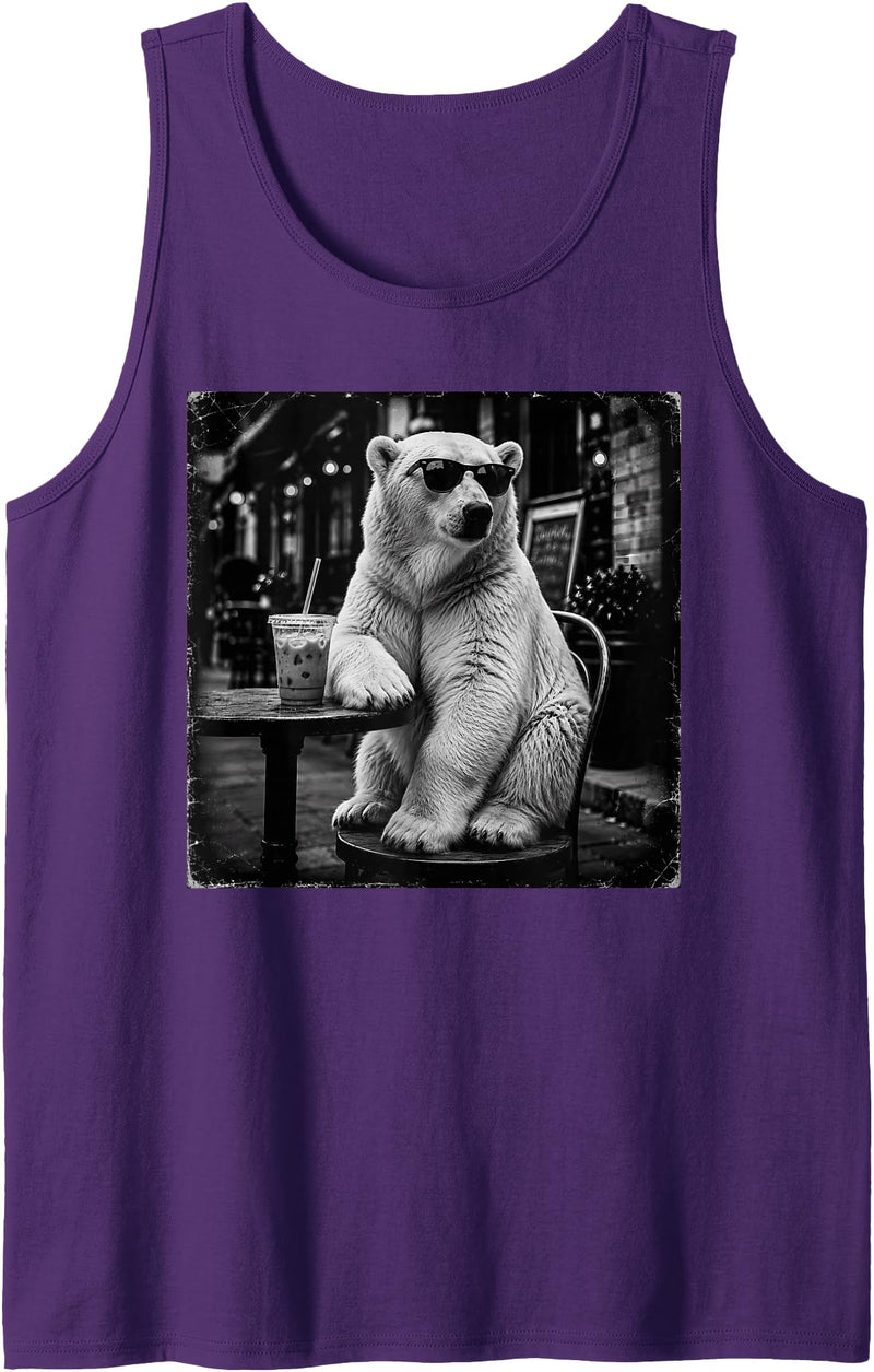 Polar Bear Drinking Iced Milk Coffee Shirts Funny Polar Bear Drinking Iced Milk Coffee Animal Lover Art Tank Top - Purple