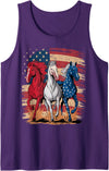 Horse American Flag USA Horse Patriotic USA Flag 4th of July Horses Tank Top - Purple