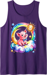Pig Farmer Pigs Lover Gifts Rainbow Clouds Pig Farmer Pigs Farm Tank Top - Purple