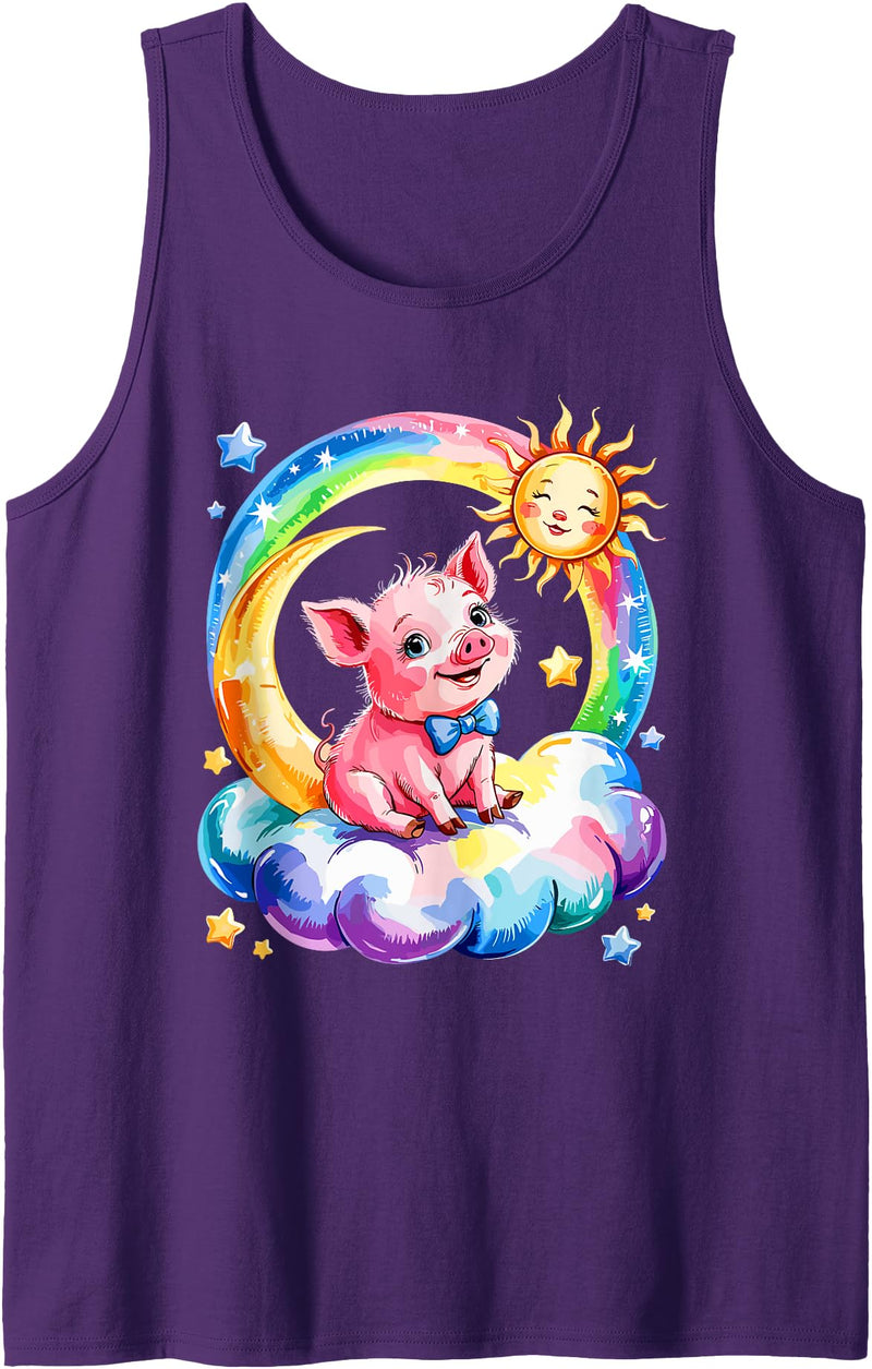 Pig Farmer Pigs Lover Gifts Rainbow Clouds Pig Farmer Pigs Farm Tank Top - Purple
