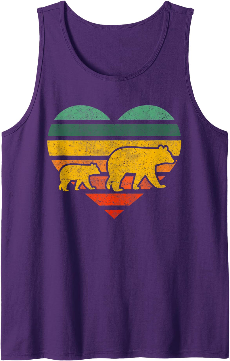 Mama Bear One Cub Retro Heart Mothers Day Gift Tank Top - Purple