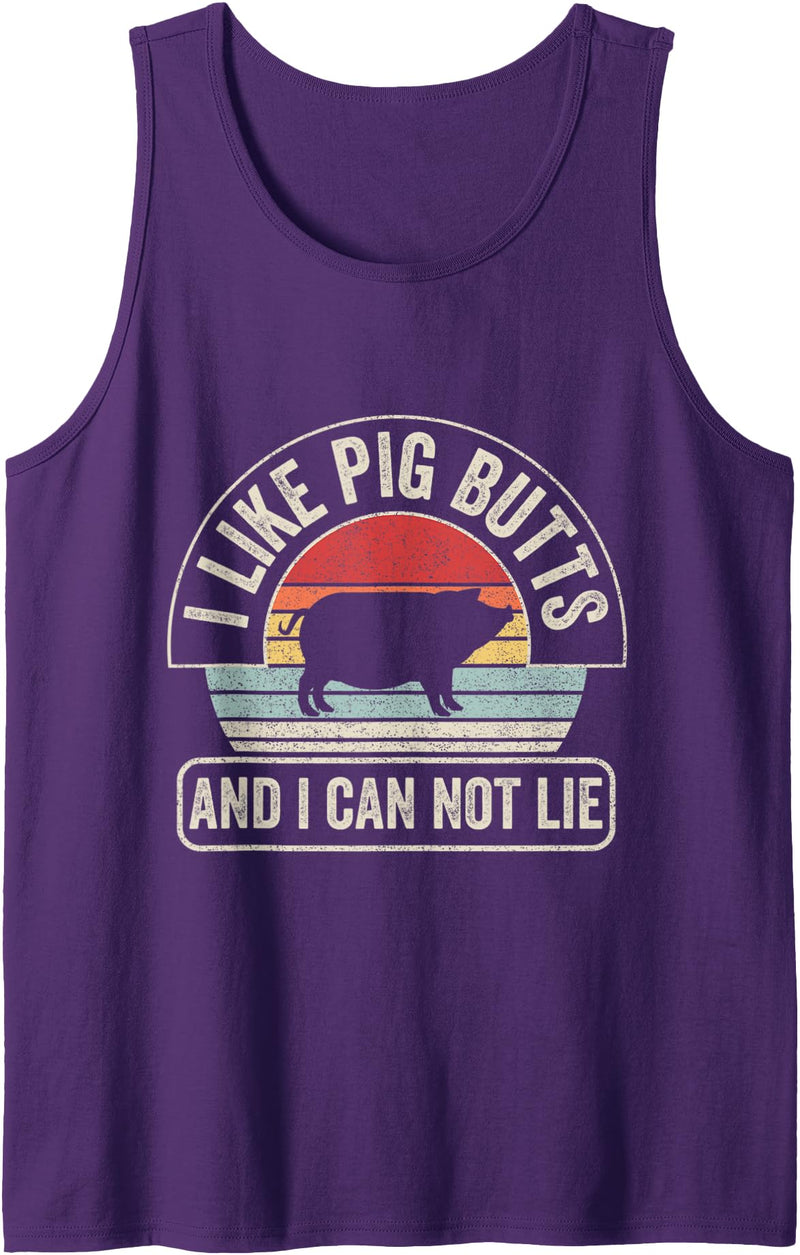 Catch Some Rays Vintage Retro I Like Pig Butts And I Cannot Lie Funny BBQ Tank Top - Purple