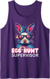 Easter Egg Hunt Supervisor Funny Mom Dad Tie Dye Bunny Tank Top in Purple