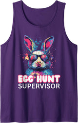 Easter Egg Hunt Supervisor Funny Mom Dad Tie Dye Bunny Tank Top in Purple