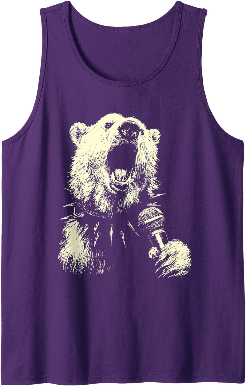 Hilarious Animals Singing Gifts Polar Bear Singing Punk Rocker Animal Musician Grunge Music Tank Top - Purple