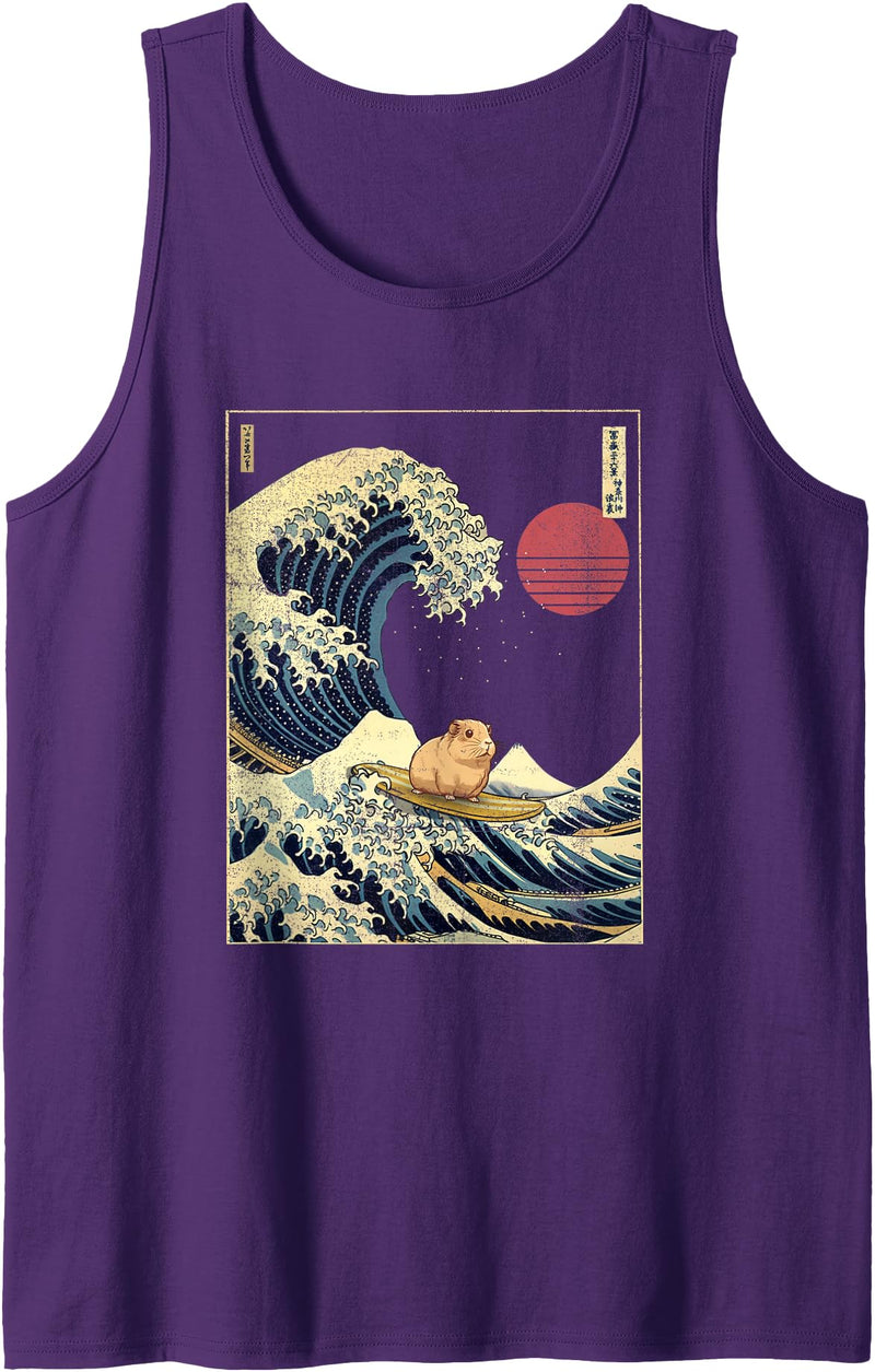 AxisNagawa Guinea Pig Kanagawa Wave Funny Surf Animal Tank Top - Purple