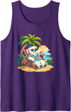 Tropical Polar Bear Summer Beach Vibes Relaxing Beach Vacation Polar Bear Hawaii Tank Top - Purple