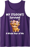 Funny Highland Cow Teacher Cute Coquette Bow My Students Survived A Whole Year of Me Teacher Highland Cow Tank Top - Purple