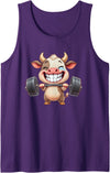 Cute Gym Cow Weightlifting Animal Workout Funny Cow Lifting Barbell Strength Workout Fitness Tank Top - Purple