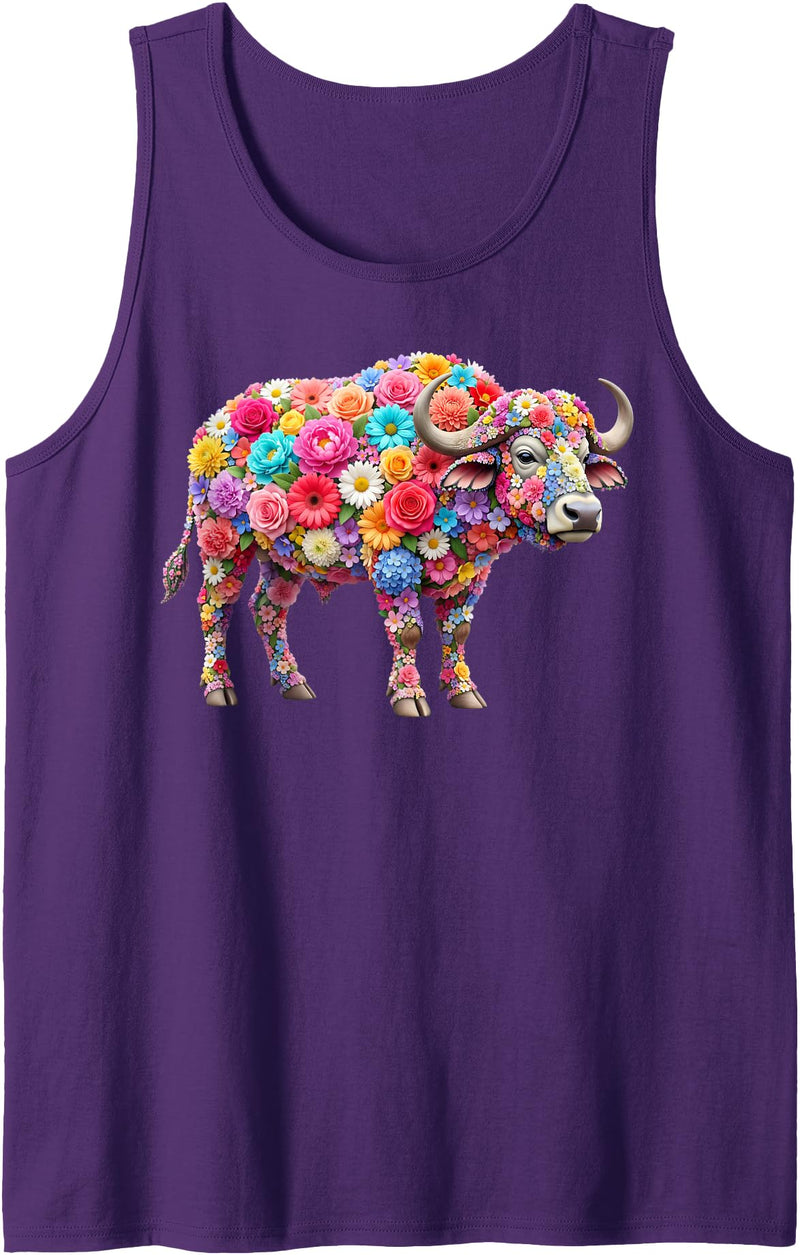 Buffalo lover for Women Men Kids Cute Flower Buffalo on Summer Floral Buffalo Tank Top - Purple