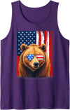 Patriotic USA Flag Grizzly Bear 4th of July Co. Grizzly Bear US America Flag Men Women 4th of July Patriotic Tank Top - Purple