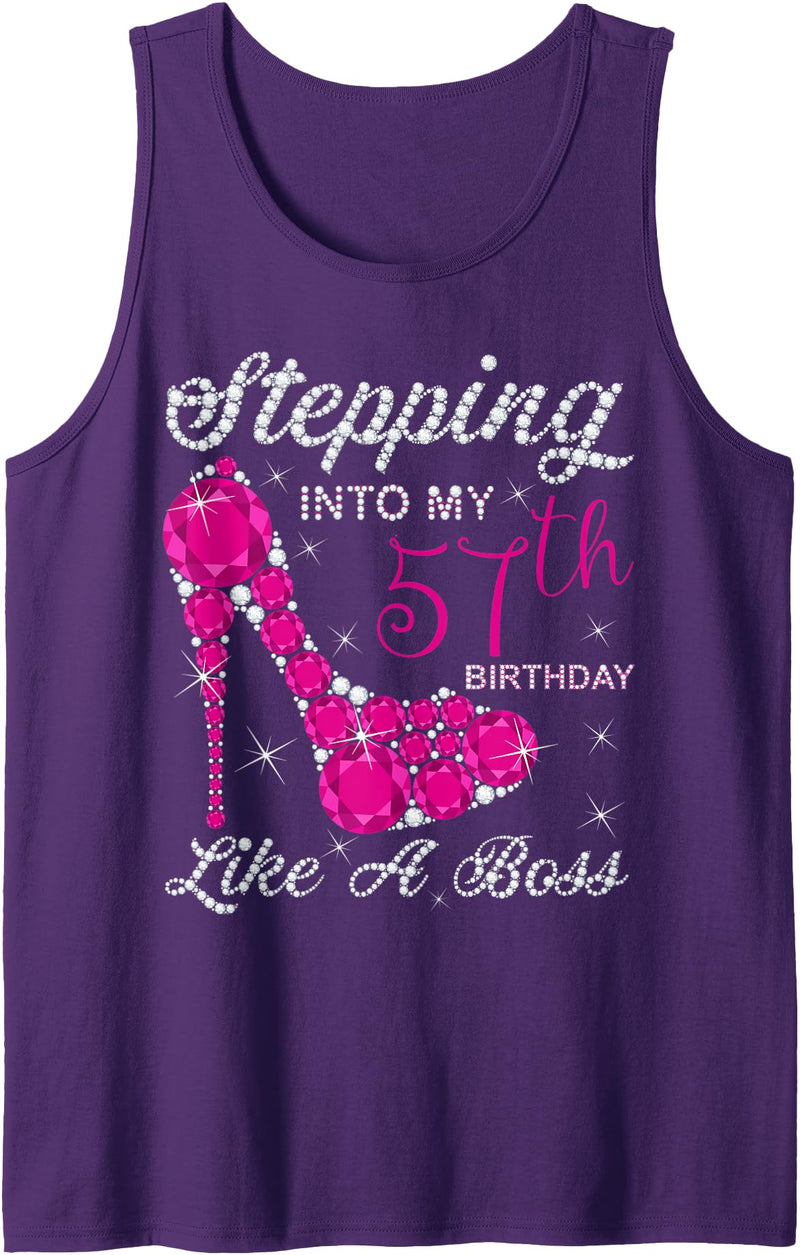 Awesome Age Perfect Gift Gift Girls,Queens,Stepping Into My 57th Birthday Like A boss Tank Top - Purple
