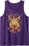 Boho Scottish Highlander Cow Apparel Cute Floral Boho Scottish Highlander Cow Wildflower Graphic Tank Top - Purple