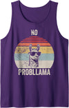Retro Vintage Cool Llama Fun Humor No Probllama Cool Llama Sunglasses Joke Tank Top - Purple