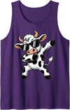 Cool Dab Calf Cow Print Idea for Adult and Kids Cute Dabbing Cow Clothes Men Toddler Boys Farm Animal Kids Tank Top - Purple