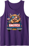 America Highland Cow Fireworks Truck Parade Gifts Patriotic Truck Highland Cow Cute 4th of July American Flag Tank Top -