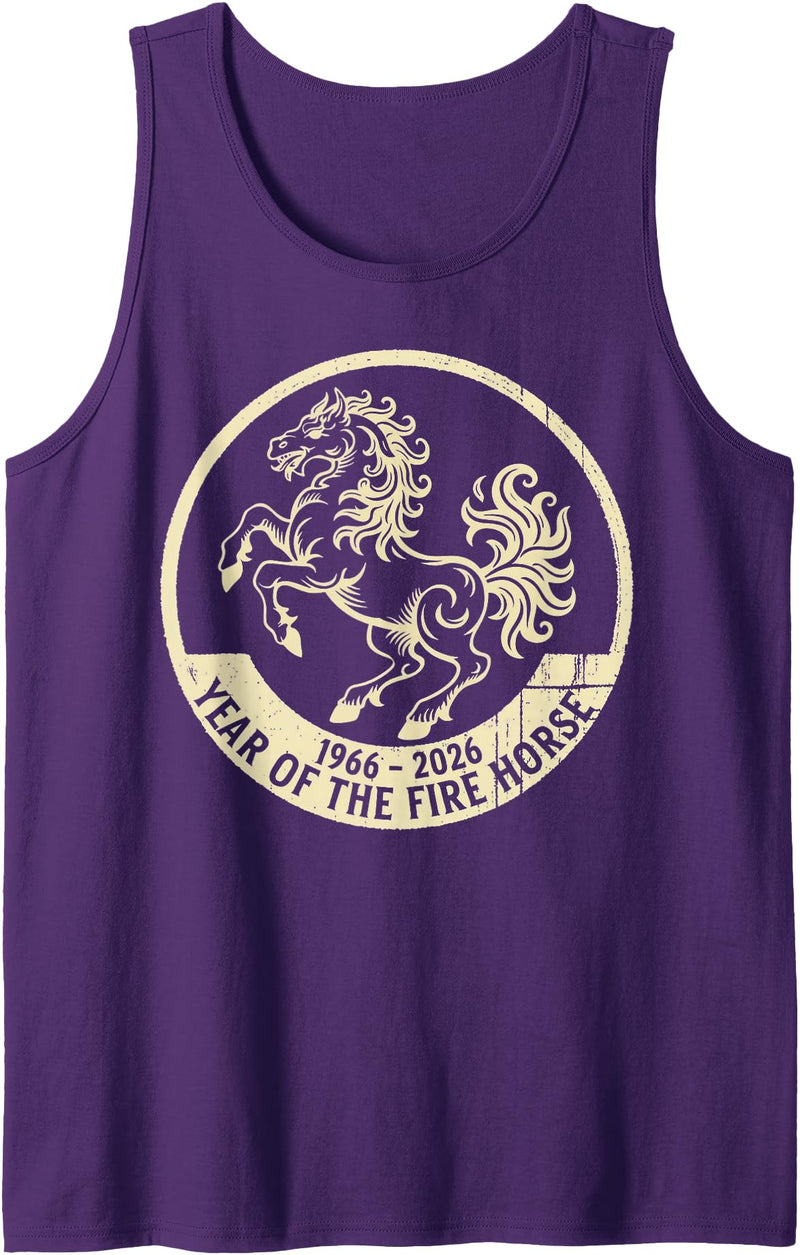Chinese Fire Horse Zodiac Astrology Birth 1966-2026 Year of The Fire Horse Zodiac Birth Horoscope Tank Top - Purple