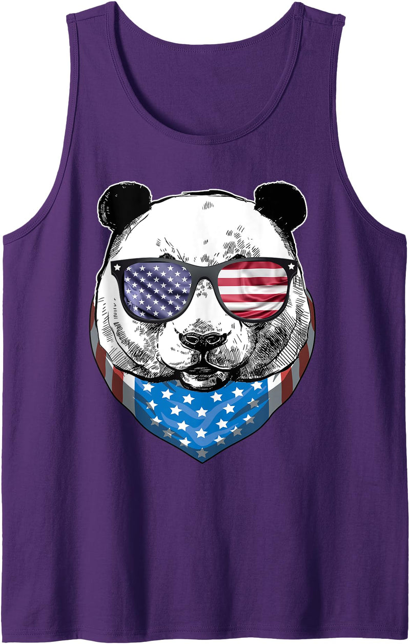 Blinkies Patriotic Fourth of July Panda American Flag July 4th Panda Bear Tank Top - Purple