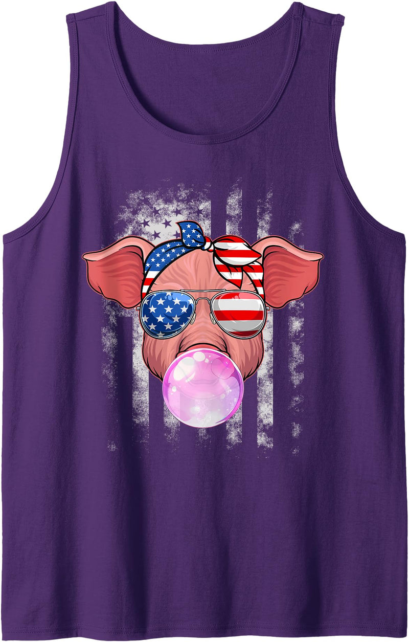 Amb Patriotic Pig Farming Animal Lover 4th Of July Pig Lovers Farmers USA Flag 4th Of July Patriotic Girls Kids Tank Top - Purple