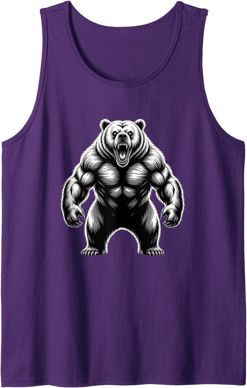Muscle Bear Grizzly Bear, Strength Symbol Fierce Grizzly Bear Roar Graphic for Outdoor Enthusiasts Tank Top - Purple