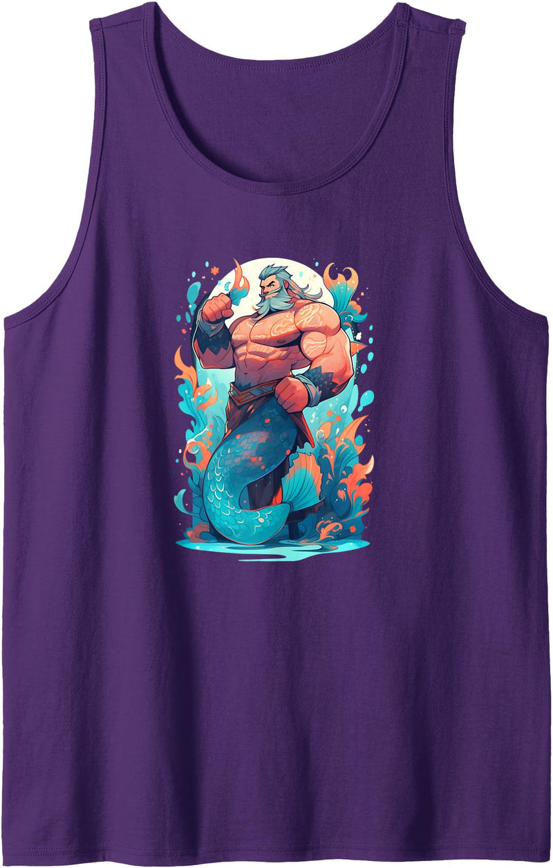 Gay Pride Merman Bear Muscle Daddy Hunk Mermaid Merdaddy Security Merman Daddy Fish Father's Day Mermaid Men Tank Top - Purple