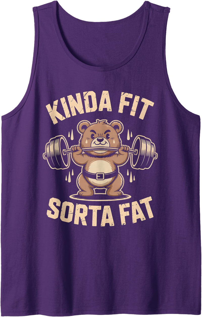 Funny Kinda Fit Sorta Fat Cute Bear Retro Tees Kinda Fit Sorta Fat Funny Cute Bear Weightlifter Workout Gym Tank Top - Purple