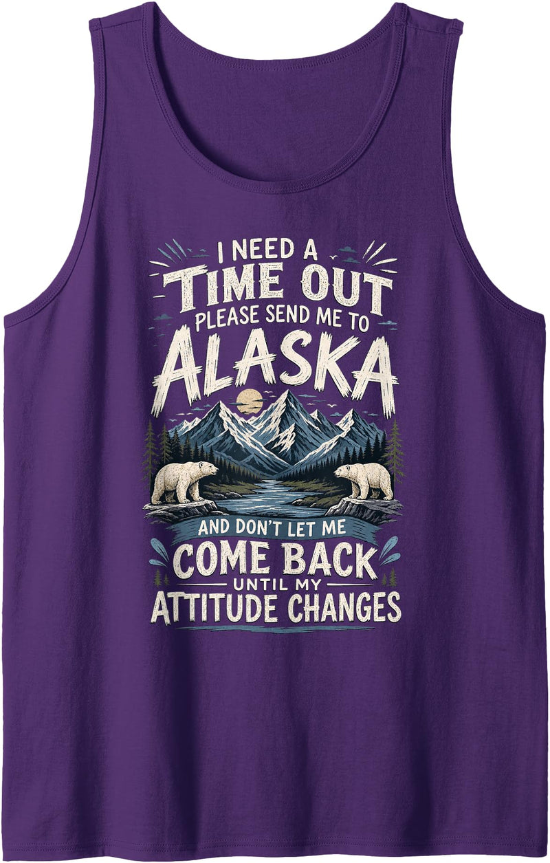 Alaskan Wilderness Enthusiasts Adventure Awaits with Polar Bears and Mountains Tank Top - Purple