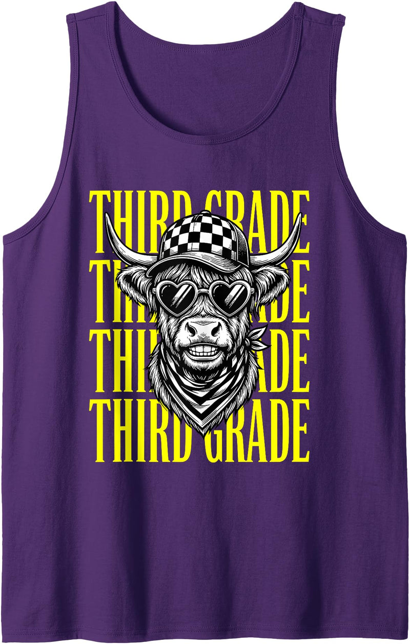 3rd Grade Student Teacher First Day Of School Tees Funny Third Grade Teacher Cute Cow Back to School Students Tank Top -