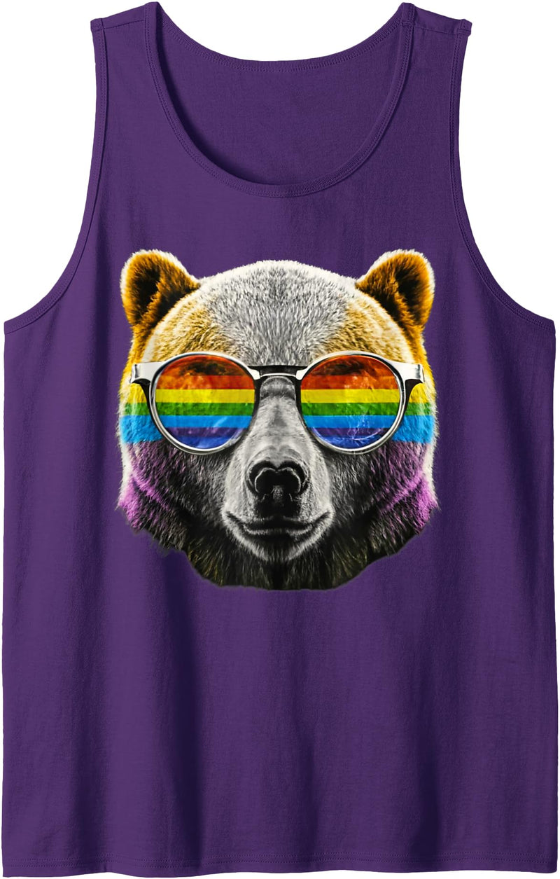 Gay Daddy Bear Funny LGBT Gay Pride LGBTQIA Gifts Mens Gay Bear LGBTQ Rainbow Sunglasses Pride Flag Daddy Bear Tank Top - Purple