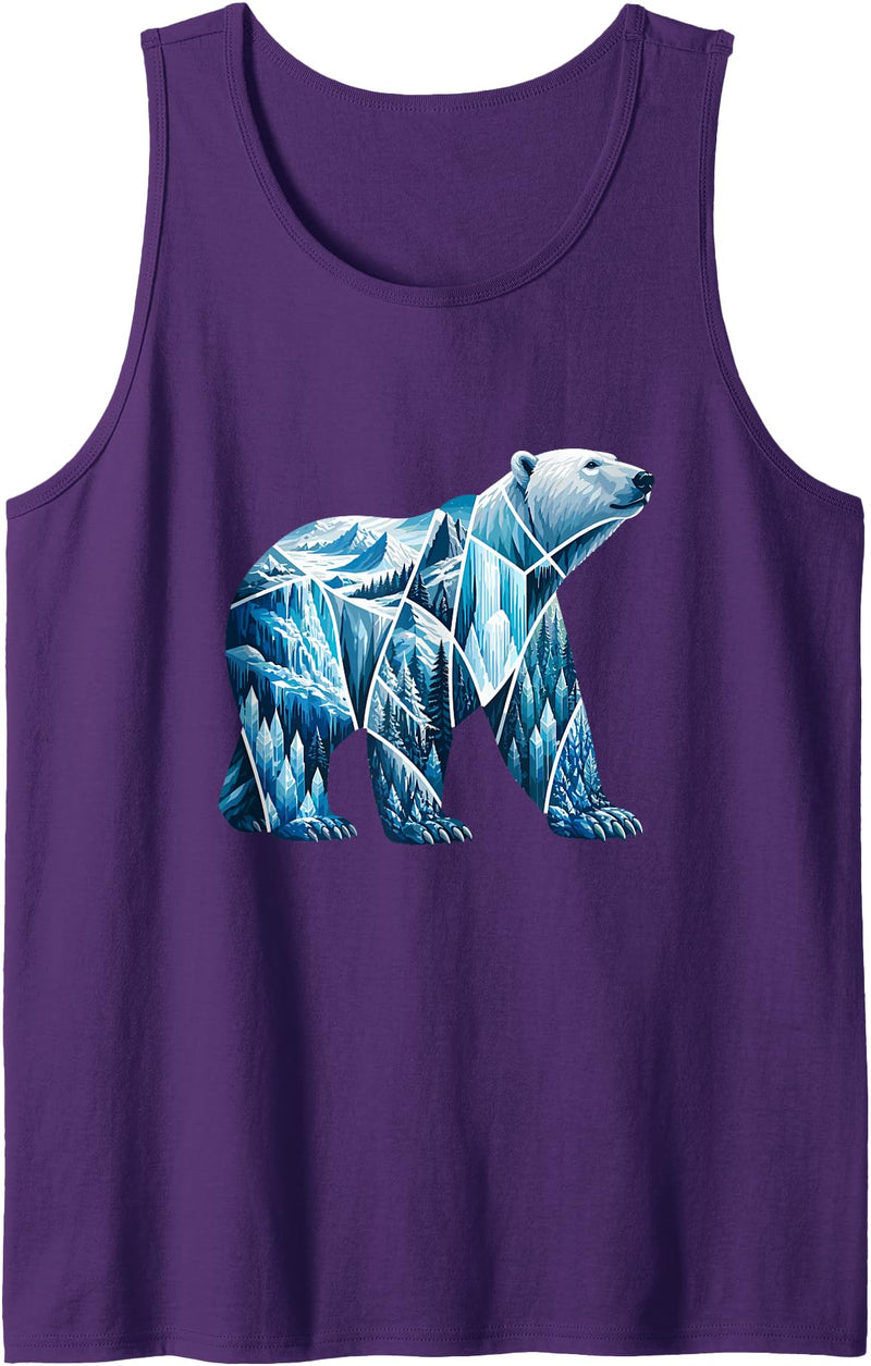 Arctic Wilderness Polar Bear Mountain Ice Crystal Glacier Nordic Landscape Polar Bear Tank Top - Purple