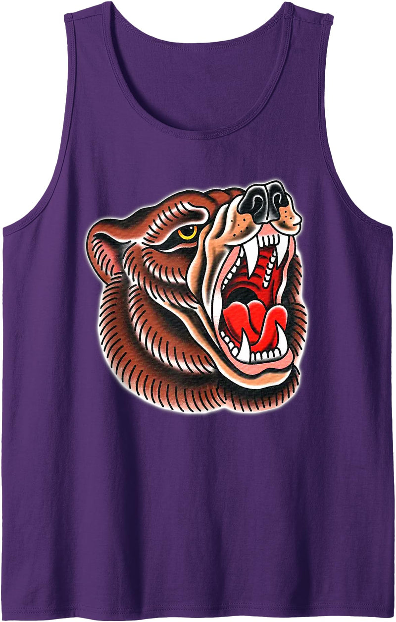 Urban Empyre Grizzly Bear Brown Tattoo Flash Tank Top - Purple