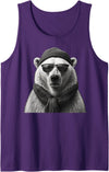 Polar Bear Enthusiast Polar Bear in Sunglasses Monochrome Illustration Tank Top - Purple