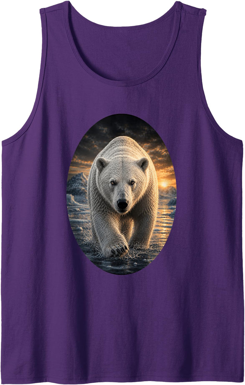 Untamed Horizon Collection Polar Bear Arctic Wildlife Sunset Nature Polar Bear Lover Tank Top - Purple