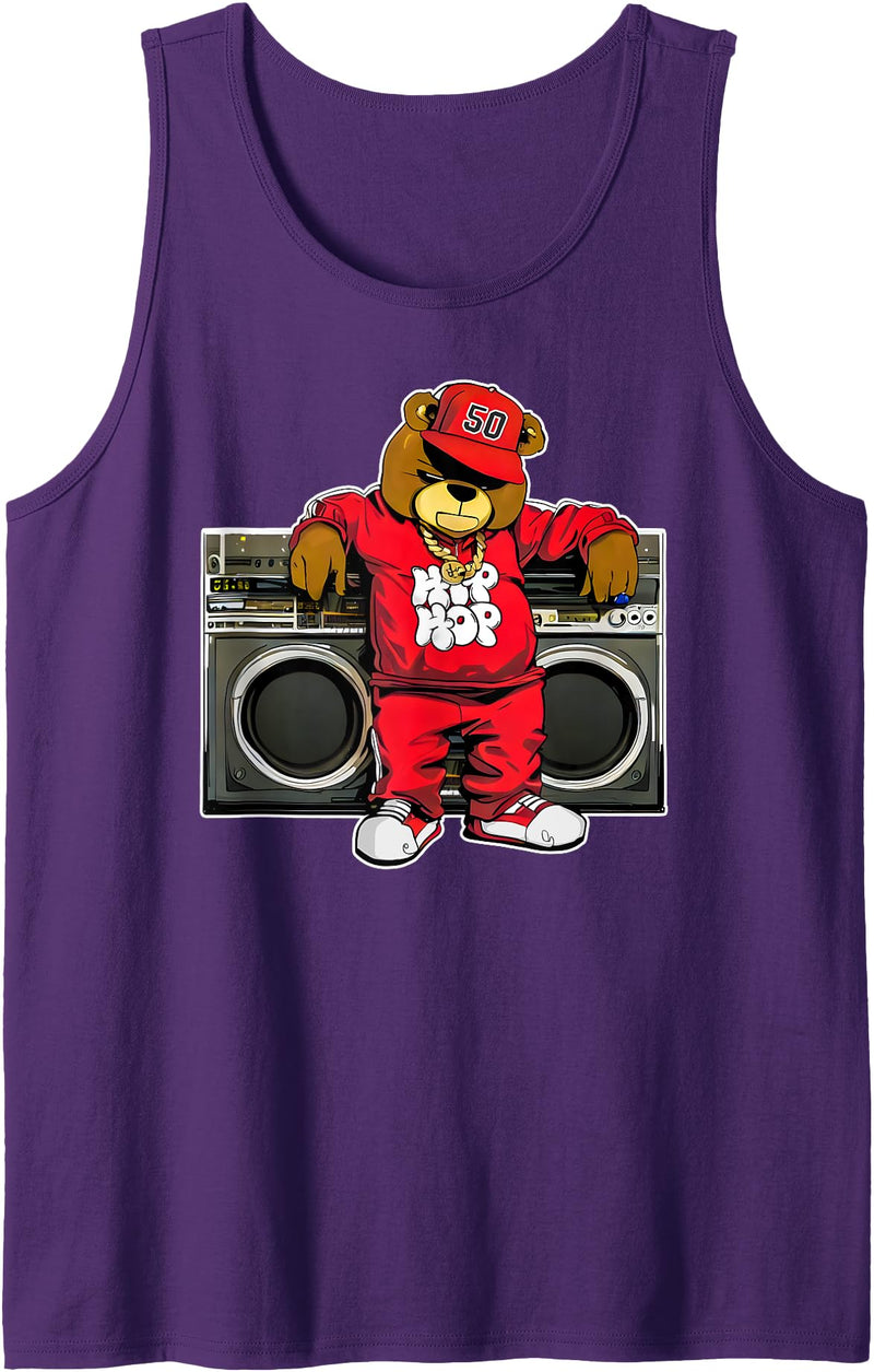 Retro teddy bear hip hop t-shirt for men & women HIP HOP TEDDY BEAR Hip Hop Anniversary Graffiti Boombox Tank Top - Purple