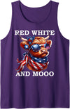 Red White and Moo Patriotic Cow USA Flag Funny Tee Red White and Moo Patriotic Cow USA Flag Funny 4th of July Tank Top -