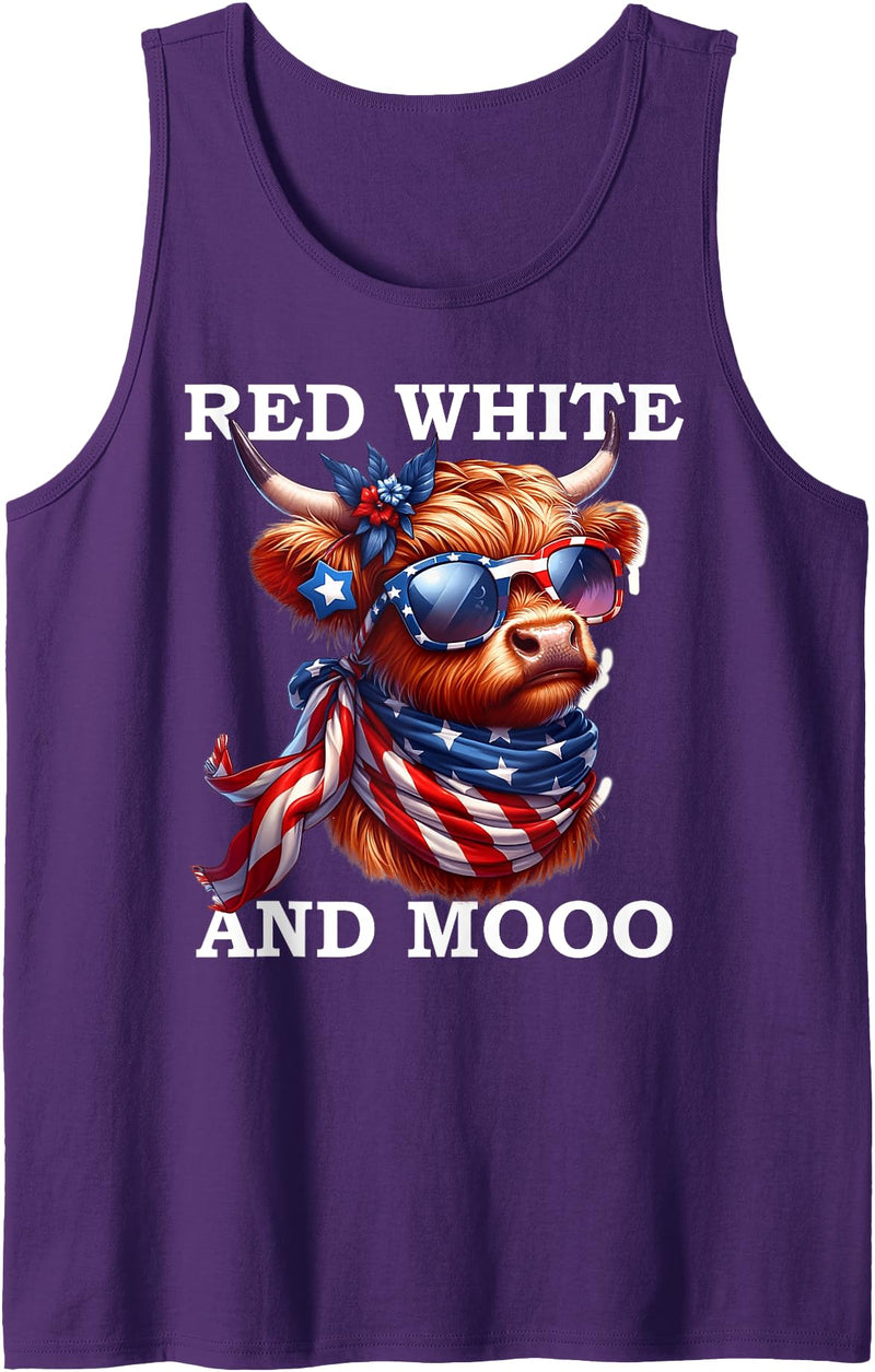 Red White and Moo Patriotic Cow USA Flag Funny Tee Red White and Moo Patriotic Cow USA Flag Funny 4th of July Tank Top -