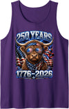Independence Day Farmer Fourth of July Farm America Flag Highland Cow 4th of July Farm 250th Anniversary Tank Top - Purple