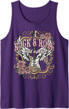 Rock & Roll Wild Spirit Leopard Guitar Floral Vintage Rock n Roll Wild Spirit Lets Rock Guitar Floral Tank Top - Purple